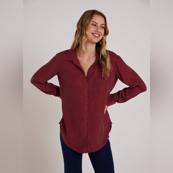 BELLA DAHL| Boyfriend shirt in Merlot | size xs - Picture 9 of 10